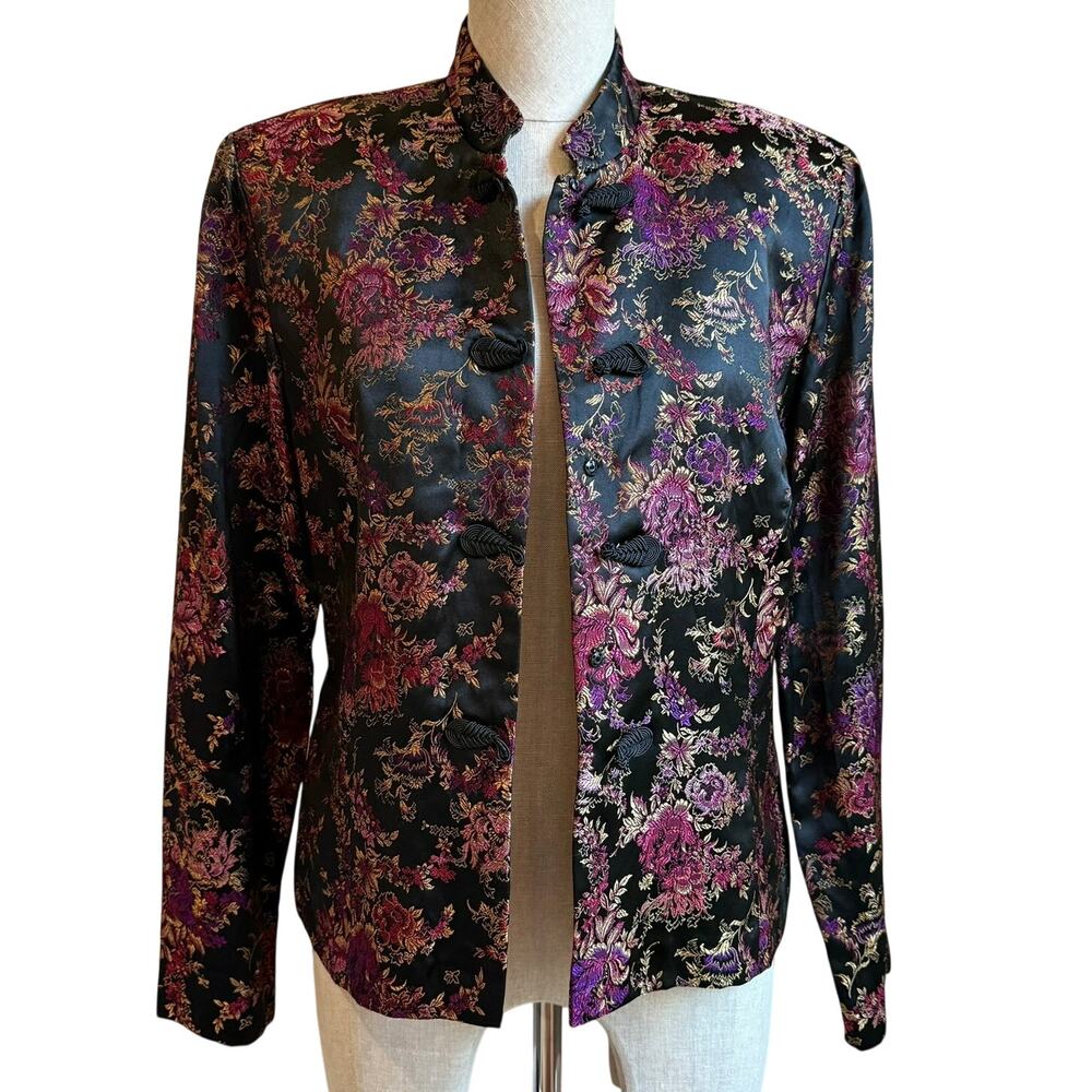 Ornamental Floral Jacquard Frog-Closure Jacket Women’s M Dressbarn Collection